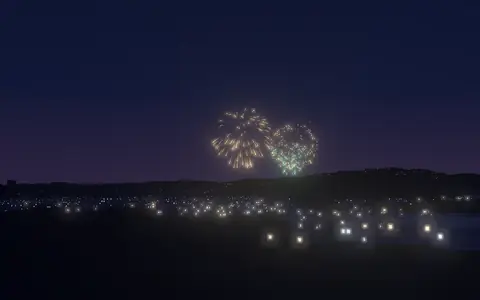 ふくろい遠州の花火(全国花火名人選抜競技大会)の候補地から見た花火(ハナビューの3D表示)