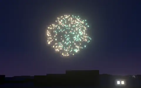 八景島シーパラダイス 花火シンフォニアの候補地から見た花火(ハナビューの3D表示)