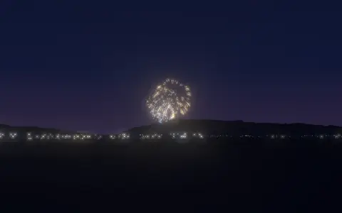 石巻川開き祭り花火大会の候補地から見た花火(ハナビューの3D表示)