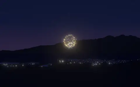 厳島水中花火大会の候補地から見た花火(ハナビューの3D表示)