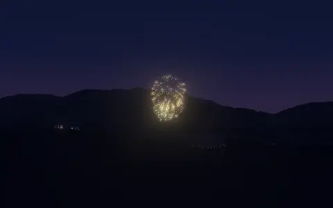 亀岡平和祭 保津川市民花火大会の候補地から見た花火(ハナビューの3D表示)
