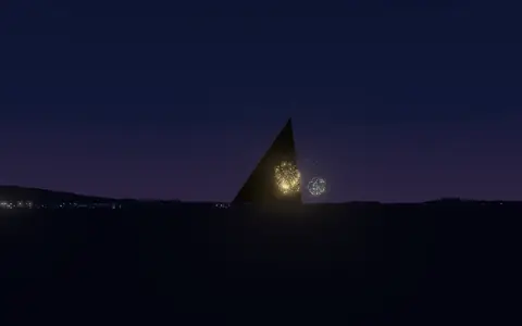 ぎおん柏崎まつり 海の大花火大会の候補地から見た花火(ハナビューの3D表示)