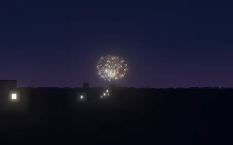 葛飾納涼花火大会の候補地から見た花火(ハナビューの3D表示)