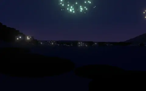 河口湖冬花火の候補地から見た花火(ハナビューの3D表示)