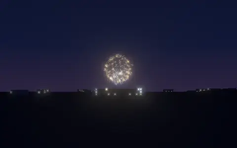 大洗海上花火大会の候補地から見た花火(ハナビューの3D表示)