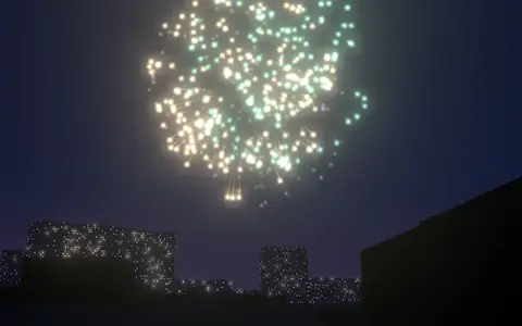お台場レインボー花火の候補地から見た花火(ハナビューの3D表示)