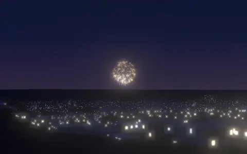 琉球海炎祭の候補地から見た花火(ハナビューの3D表示)