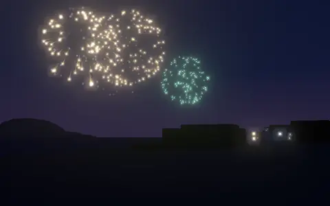 洞爺湖ロングラン花火大会の候補地から見た花火(ハナビューの3D表示)