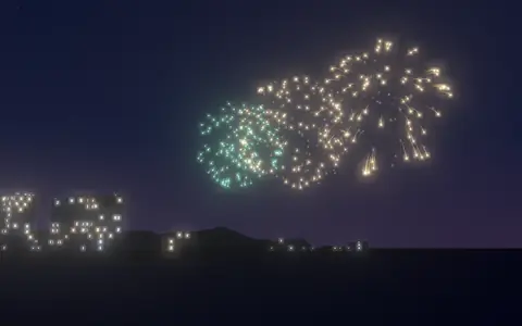 和歌山マリーナシティの花火の候補地から見た花火(ハナビューの3D表示)